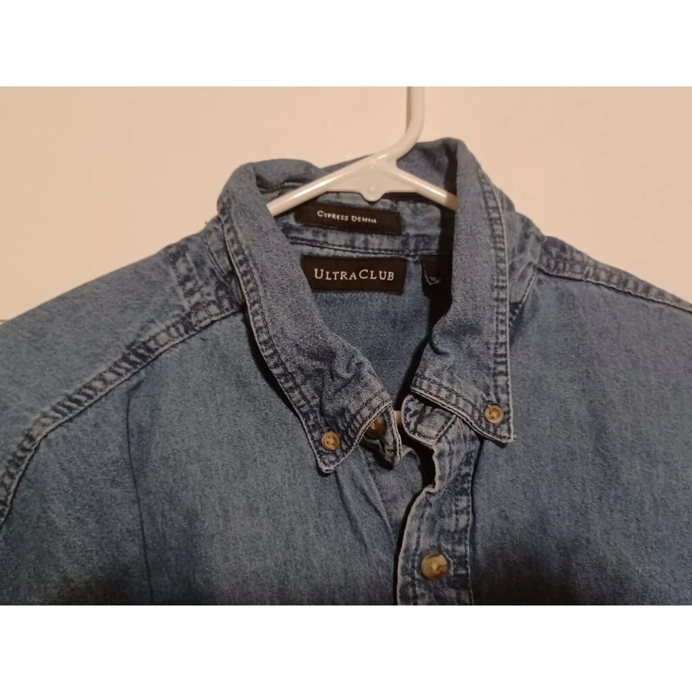 Ultra Club  Mens  Cypress Denim M&M Long Sleeve  Button Down  Size XL - Picture 3 of 5